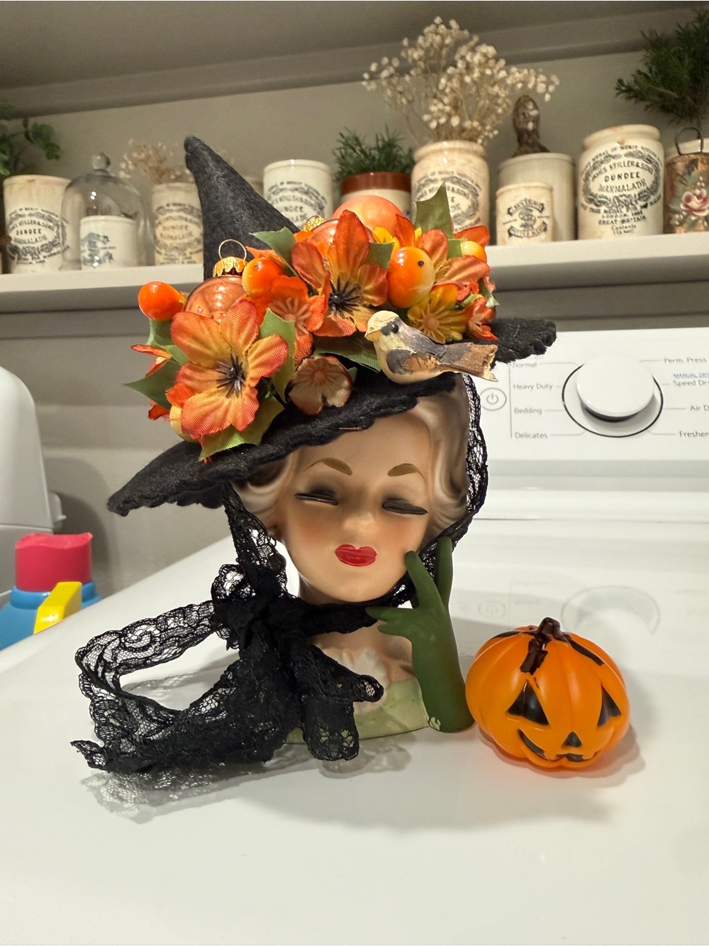 OOAK Fall Witch Dorris Day Napco Head Vase made by Me! - Picture 4 of 17